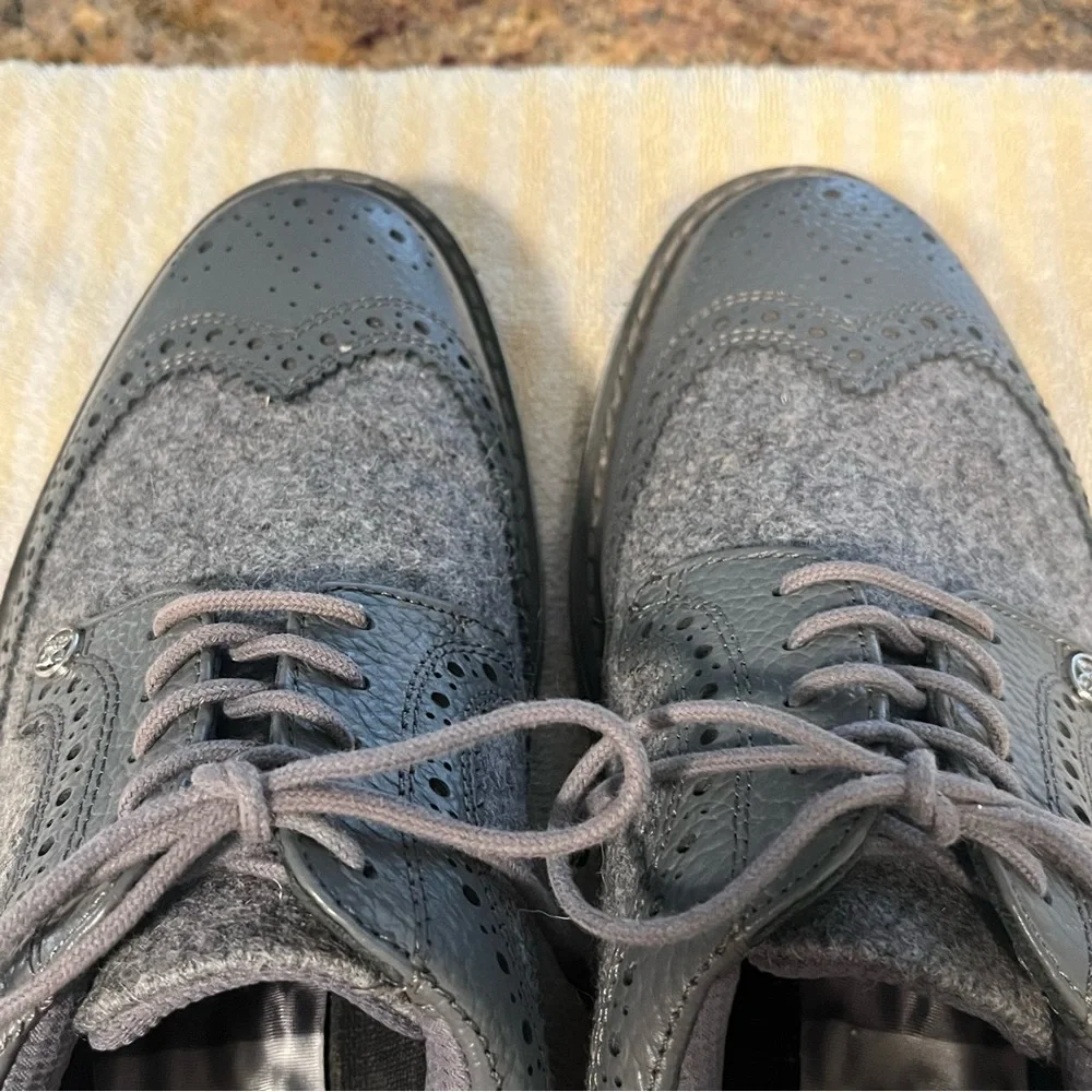 G/Fore Longwing Gallivanter Mens Sz 8 Spikeless Golf Shoes Gray Wool/Leather EUC